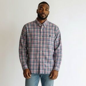 Ralph Lauren Blue and Pink Plaid 100% Cotton Button Down Shirt - Size Large